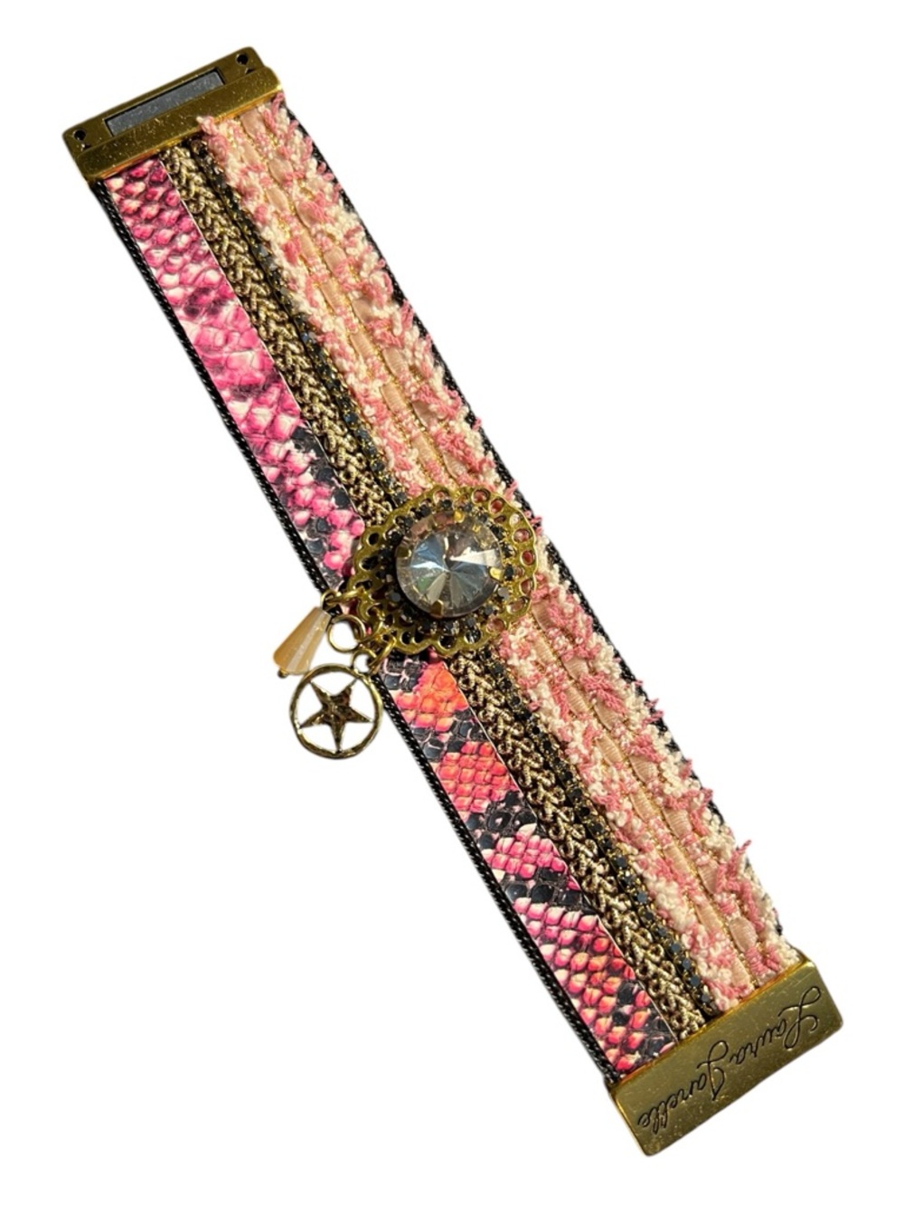 Pink and Gold Women's wrist magnetic closure bracelet.